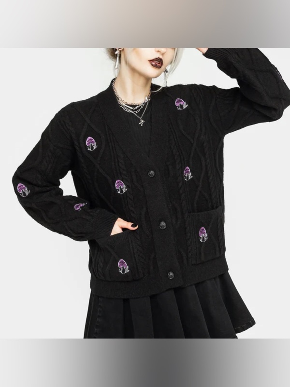 Disturbia Revelation Mushroom Knit cardigan sweater black women’s size xl